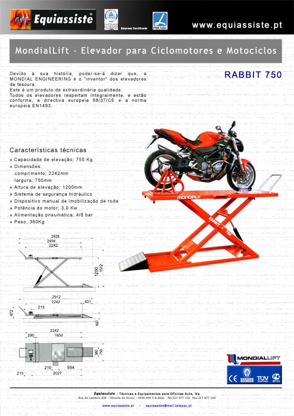 Mondial Lift Elevador para Ciclomotores e Motociclos para Centros de Inspecção CITV